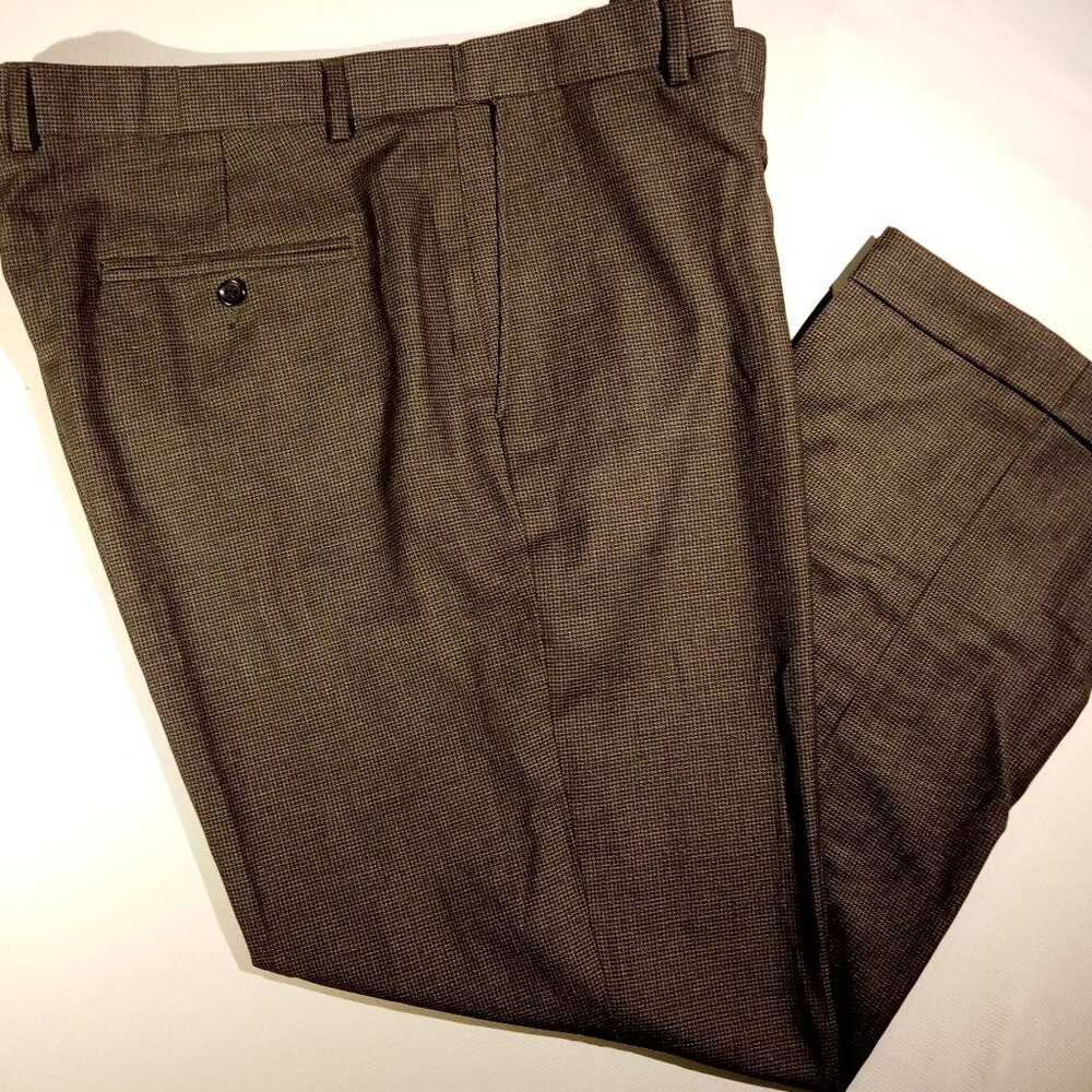 LANDS' END Pants  Mens 42  Houndstooth  Dress  Cuffed  Dark Gray  Flat Front VGC
